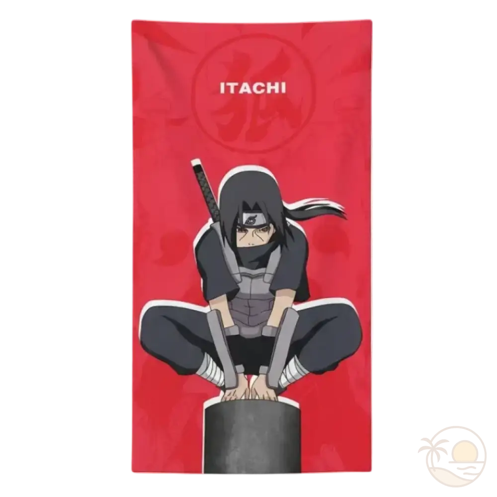 serviette de plage naruto itashi uchiwa fond rouge