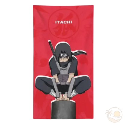 serviette de plage naruto itashi uchiwa fond rouge