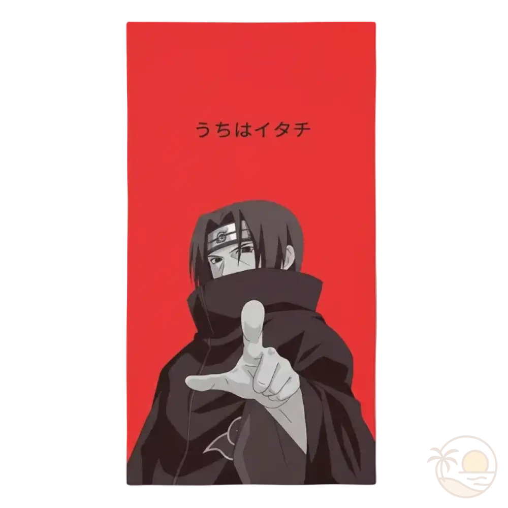 serviette de plage naruto itashi uchiwa fond rouge akatsuki