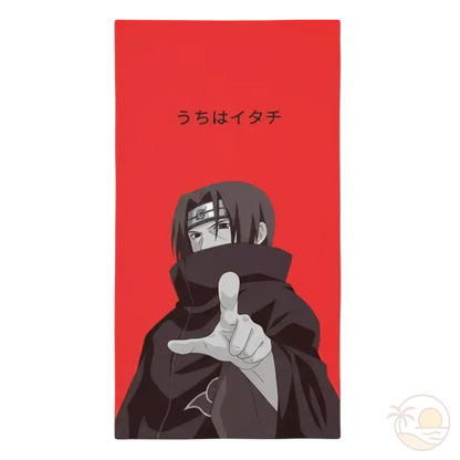 serviette de plage naruto itashi uchiwa fond rouge akatsuki