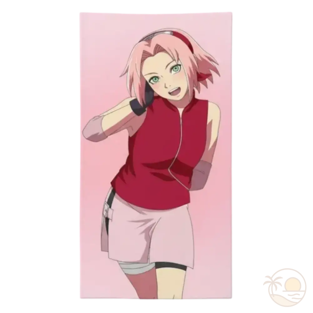 serviette de plage naruto sakura haruno fond rose
