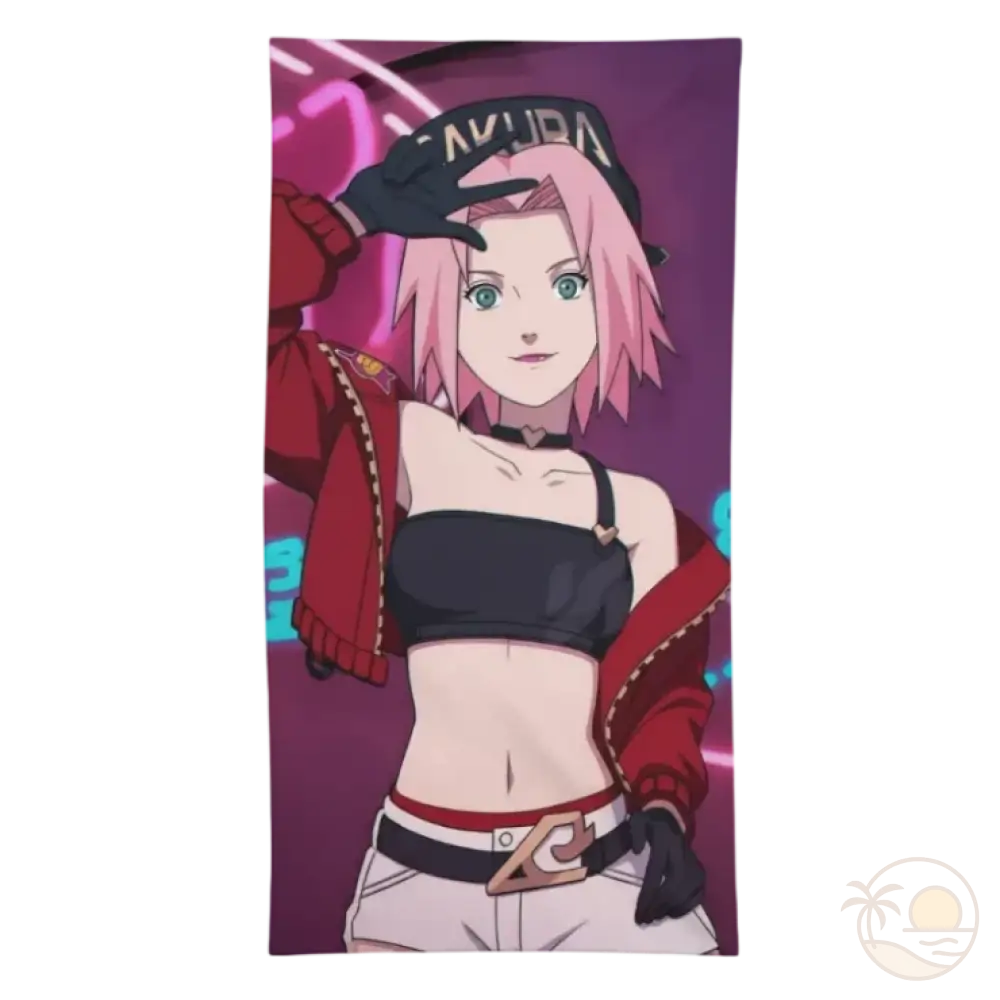 serviette de plage naruto sakura haruno tenue noire