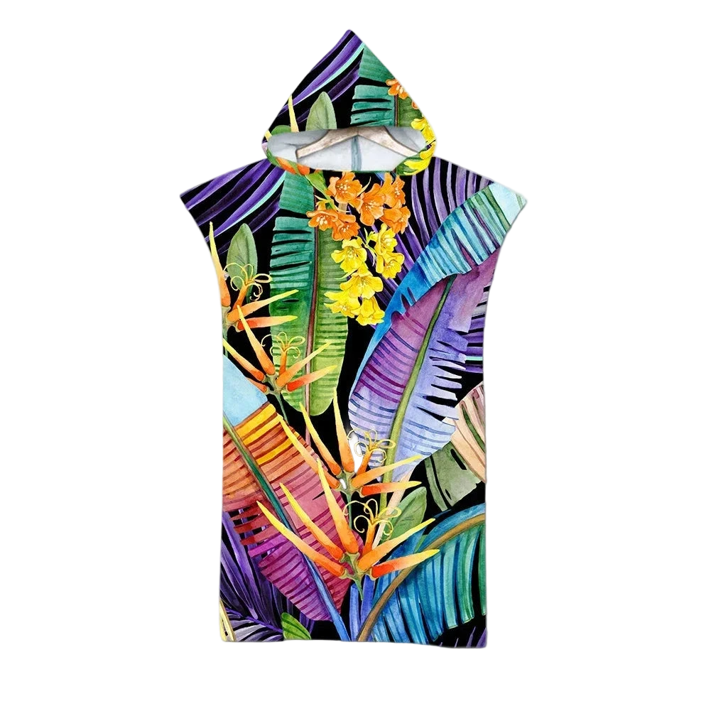 serviette de plage poncho feuilles multicolores