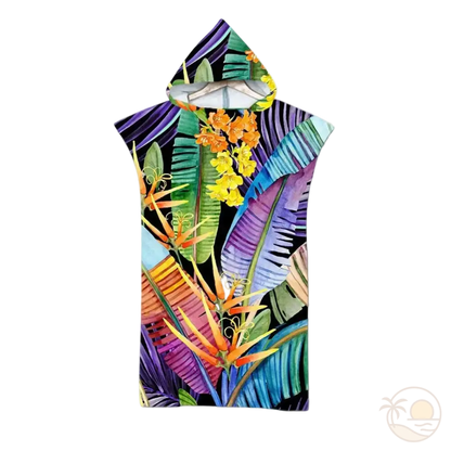 serviette de plage poncho feuilles multicolores