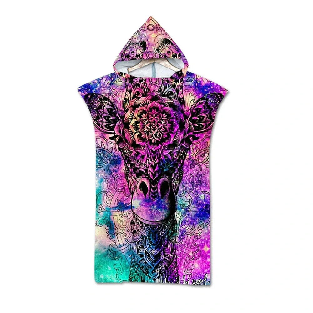 serviette de plage poncho girafe psychedelique