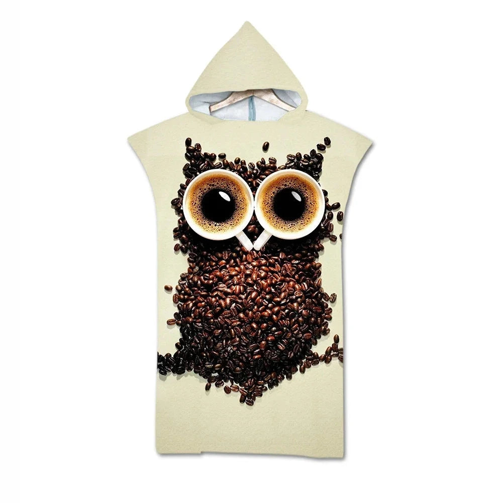serviette de plage poncho hibou cafe