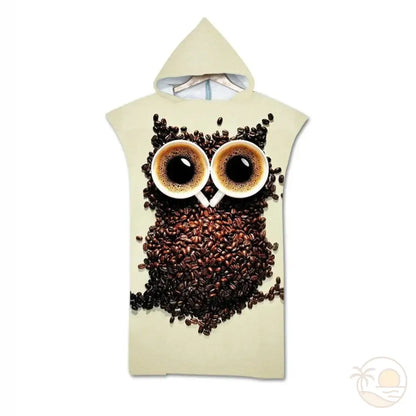 serviette de plage poncho hibou cafe