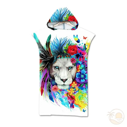 serviette de plage poncho lion fleurs