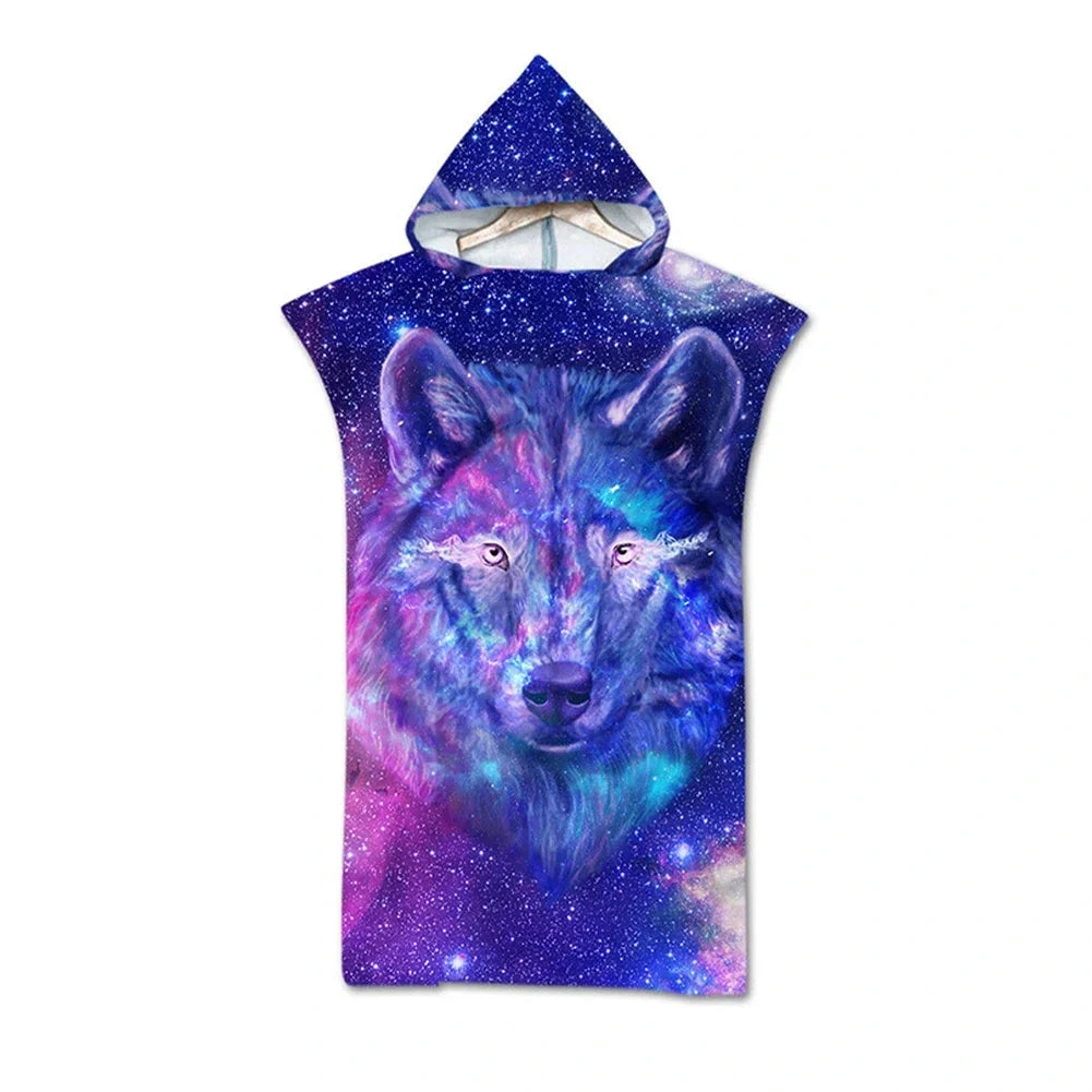 serviette de plage poncho loup etoiles