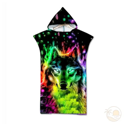 serviette de plage poncho loup multicolore