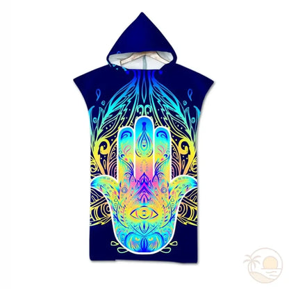 serviette de plage poncho main hamsa multicolore