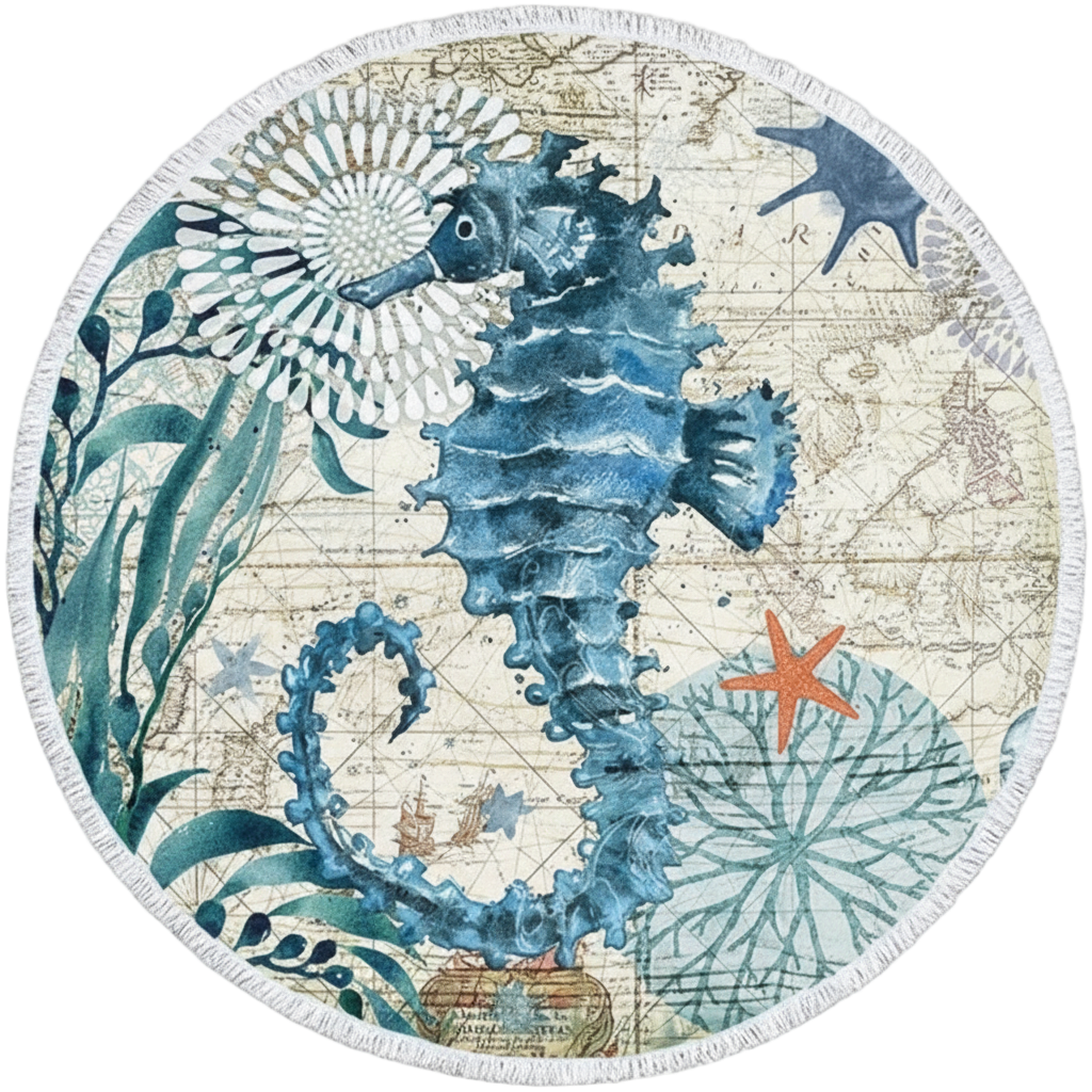 serviette de plage ronde hippocampe