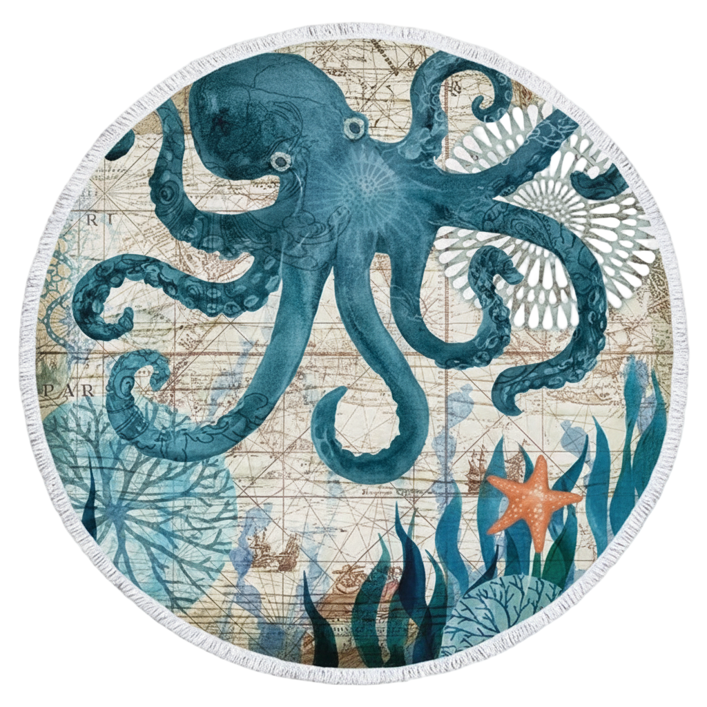 serviette de plage ronde pieuvre