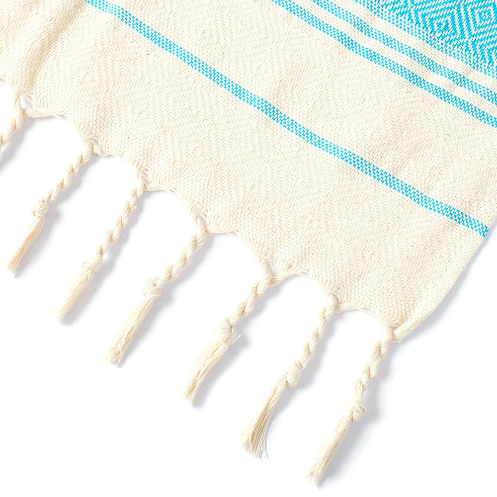 serviette plage fouta bleu zoom tresses