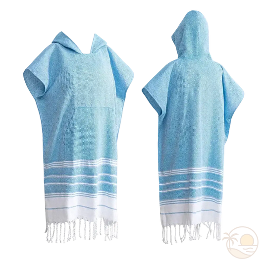 serviette poncho de plage bleu