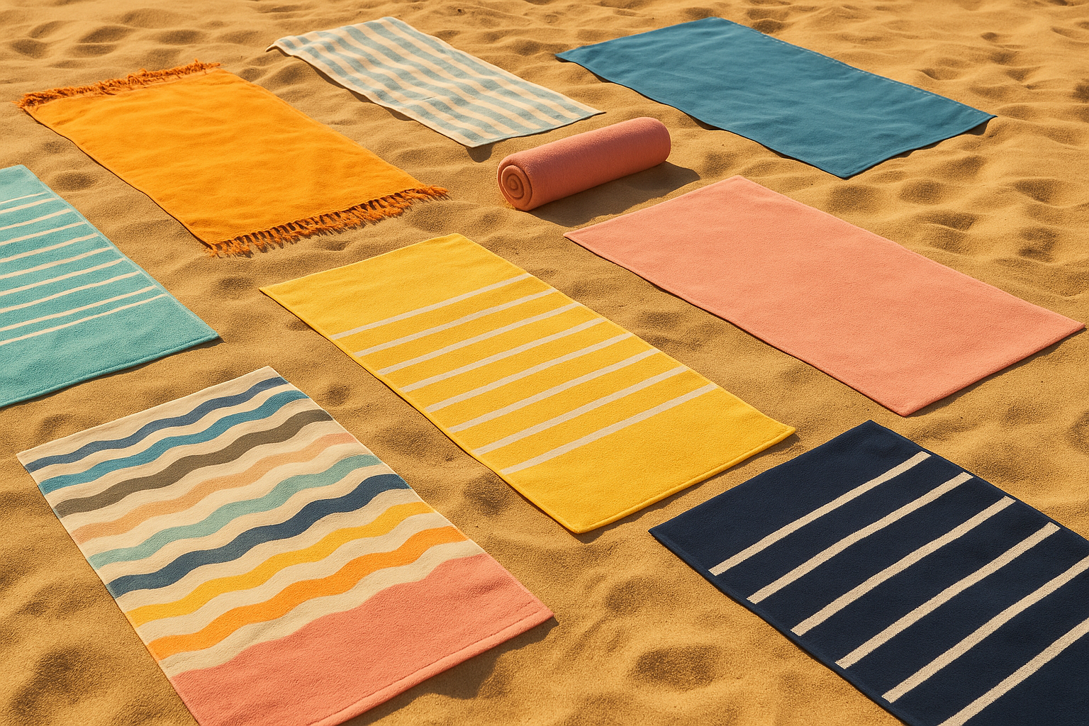 serviettes de plage etalees sable