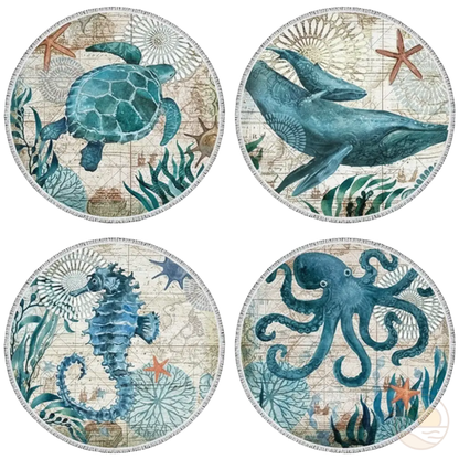serviettes de plage rondes tortue baleine hippocampe pieuvre