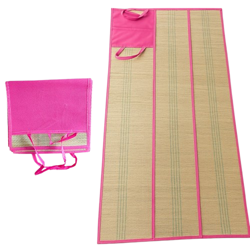 tapis de plage en paille sac rose