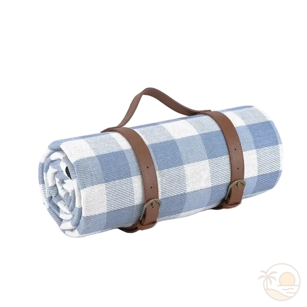 tapis de plage impermeable carreaux bleus et blancs