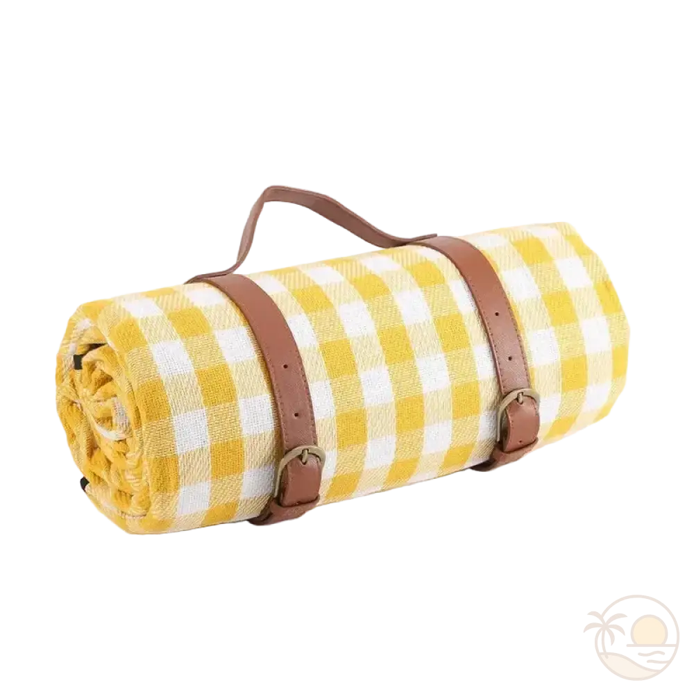 tapis de plage impermeable carreaux jaunes et blancs