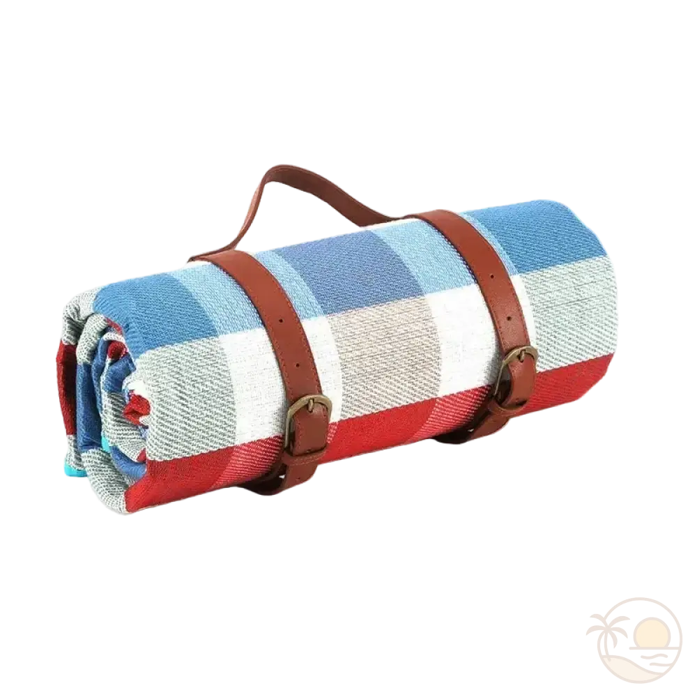 tapis de plage impermeable carreaux rouges et bleus