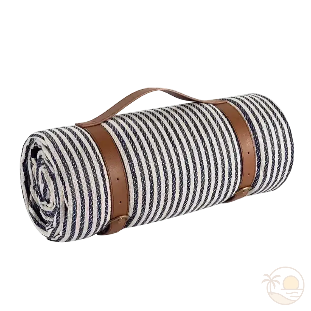 tapis de plage impermeable rayures bleues et blanches