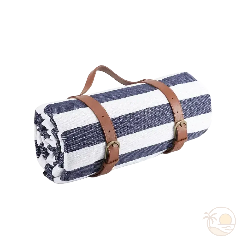 tapis de plage impermeable rayures bleues marines