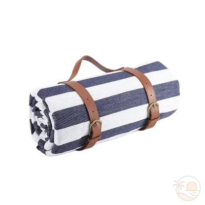 tapis de plage impermeable rayures bleues marines