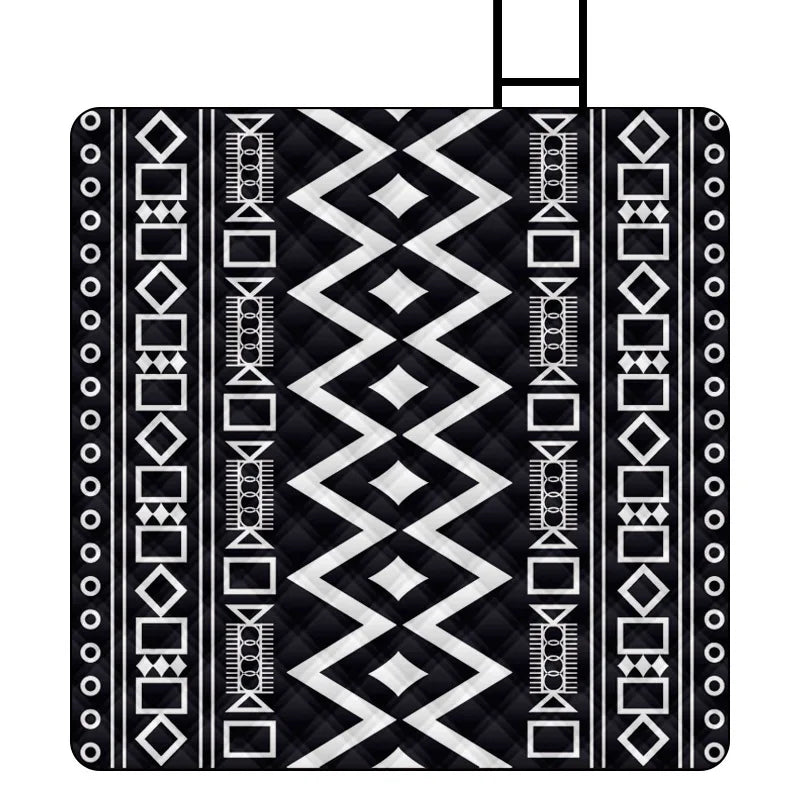 tapis de plage pliable ethnique noir et blanc