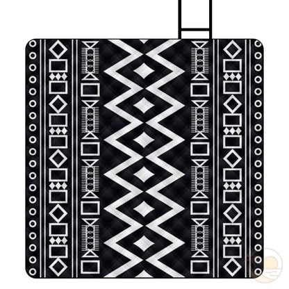 tapis de plage pliable ethnique noir et blanc