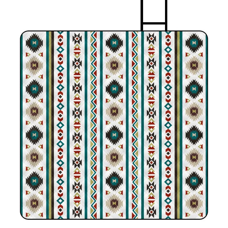 tapis de plage pliable ethnique vert et beige