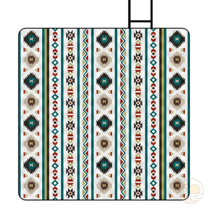 tapis de plage pliable ethnique vert et beige