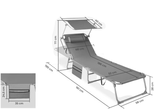 transat de plage dimensions plie deplie