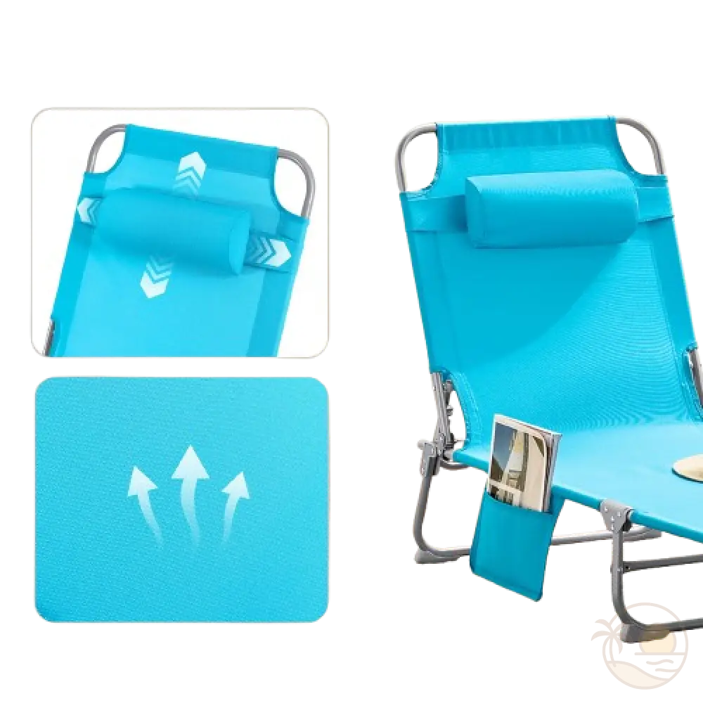 transat pliable de plage bleu caracteristiques