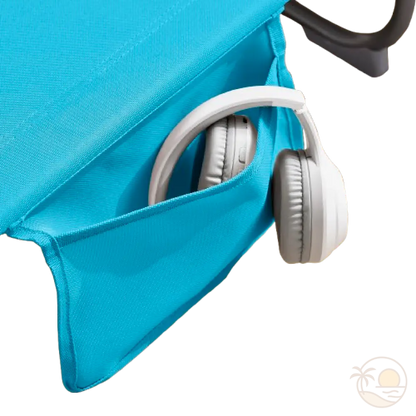 transat pliable de plage bleu pochette